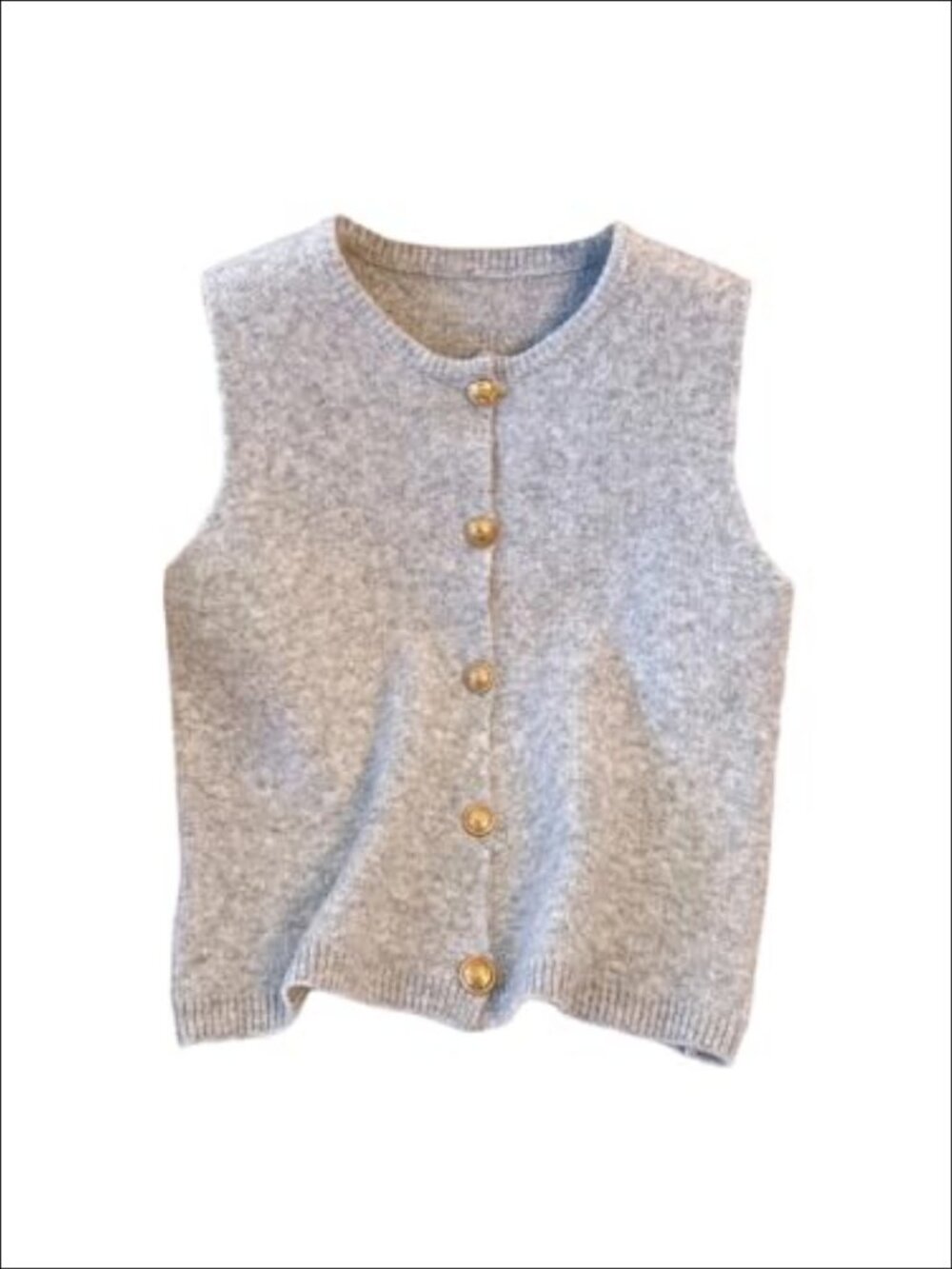 Sleeveless Button Down Knit Sweater Vest Crewneck Elegant Vintage
